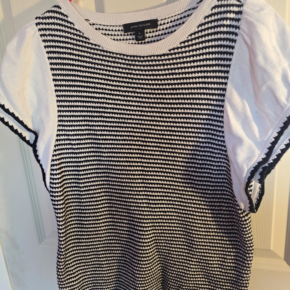 Ann Taylor Black and White Striped Knit Top
